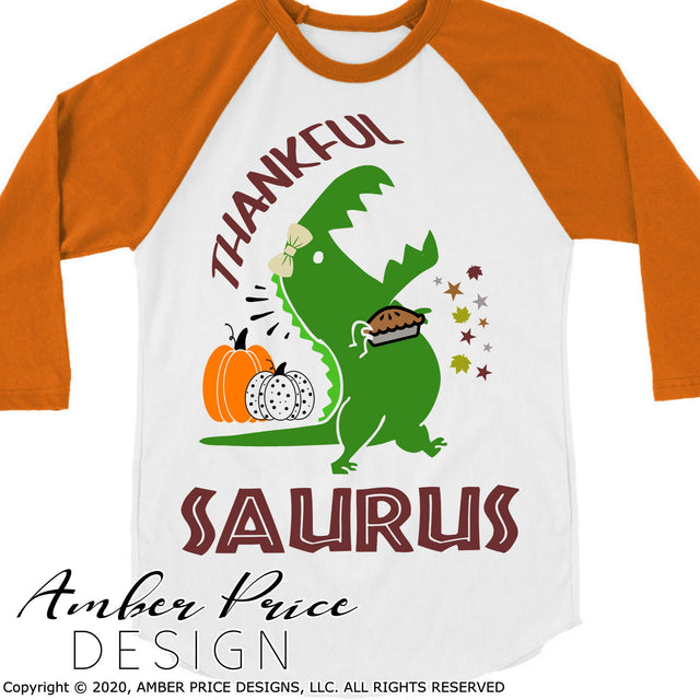 Thankfulsaurus SVG PNG DXF | Kid's Thanksgiving shirt SVG | Thanksgiving Dinosaur SVG for Girls SVG Amber Price Design 