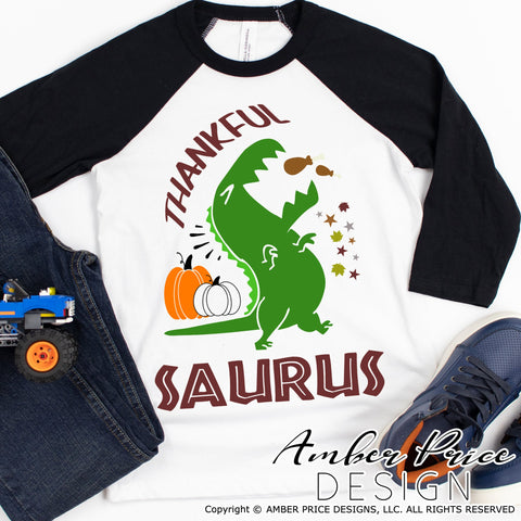 Thankfulsaurus SVG PNG DXF | Kid's Thanksgiving shirt SVG | Thanksgiving Dinosaur T-Rex SVG SVG Amber Price Design 