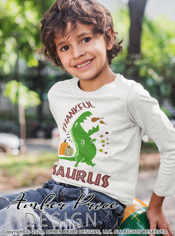 Thankfulsaurus SVG PNG DXF | Kid's Thanksgiving shirt SVG | Thanksgiving Dinosaur T-Rex SVG SVG Amber Price Design 