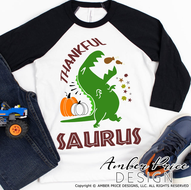 Thankfulsaurus SVG PNG DXF | Kid's Thanksgiving shirt SVG | Thanksgiving Dinosaur T-Rex SVG SVG Amber Price Design 