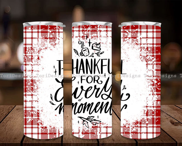 Thanksgiving 20 oz Skinny Tumbler Seamless Thankful Plaid Wrap, Fall Thanksgiving Tumbler Wrap, Seamless Plaid Sublimation Straight & Tapered Tumbler PNG Sublimation ToriDesigns 