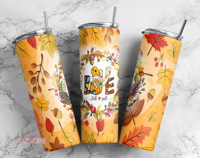 Thanksgiving 20oz Skinny Tumbler, Fall Gnomes Tumbler Wrap , it's fall y'all Gnomes Tumbler PNG Instant Download, PNG Sublimation Sublimation CaldwellArt 