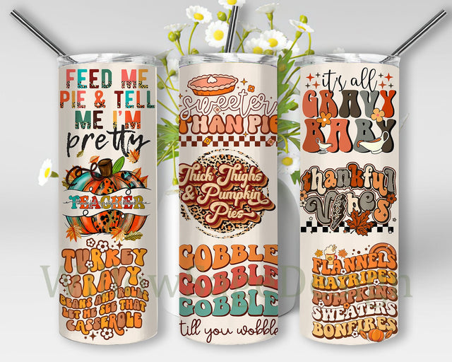 Thanksgiving 20oz Skinny Tumbler, Thankful Tumbler Design, Fall Tumbler Png, Retro Thankful Design Png, Autumn Sublimation Design, Digital Download Sublimation WillowSageDesign 