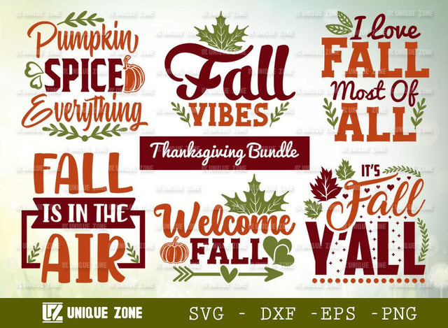 Thanksgiving Bundle Svg | Autumn Svg | Pumpkin Svg | Welcome Fall Svg | Fall Vibes Svg | SVG Unique Zone 