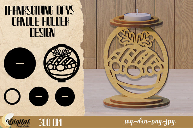 Thanksgiving Candle Holder Laser Cut. Thanksgiving Decor SVG. SVG Evgenyia Guschina 