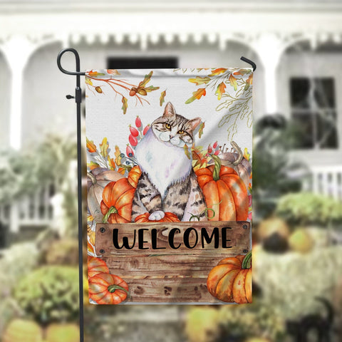 Thanksgiving Cat Welcome Garden Flag 12x18 Garden Flag Sublimation Design Download PNG File Instant Download Sublimation CaldwellArt 