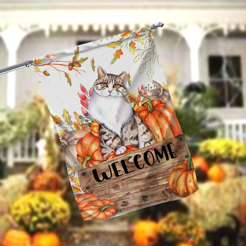 Thanksgiving Cat Welcome Garden Flag 12x18 Garden Flag Sublimation Design Download PNG File Instant Download Sublimation CaldwellArt 
