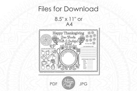 Thanksgiving Coloring Placemats Sketch DESIGN Artisan Craft SVG 
