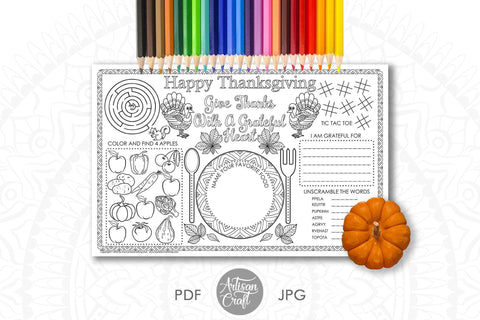 Thanksgiving Coloring Placemats Sketch DESIGN Artisan Craft SVG 