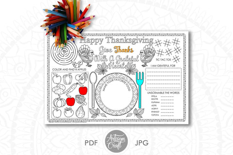 Thanksgiving Coloring Placemats Sketch DESIGN Artisan Craft SVG 