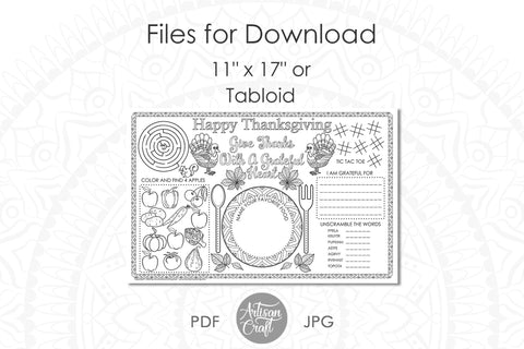 Thanksgiving Coloring Placemats Sketch DESIGN Artisan Craft SVG 