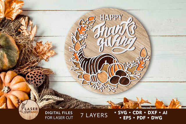 Thanksgiving Day Multilayer Cut Template SVG LaserCutano 
