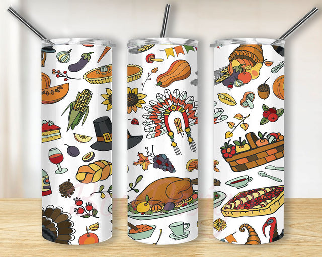 Thanksgiving Day Tumbler PNG, Turkey Tumbler Sublimation, Pumpkin, Autumn 20oz Skinny Tumbler Sublimation Design Sublimation BouDesign 