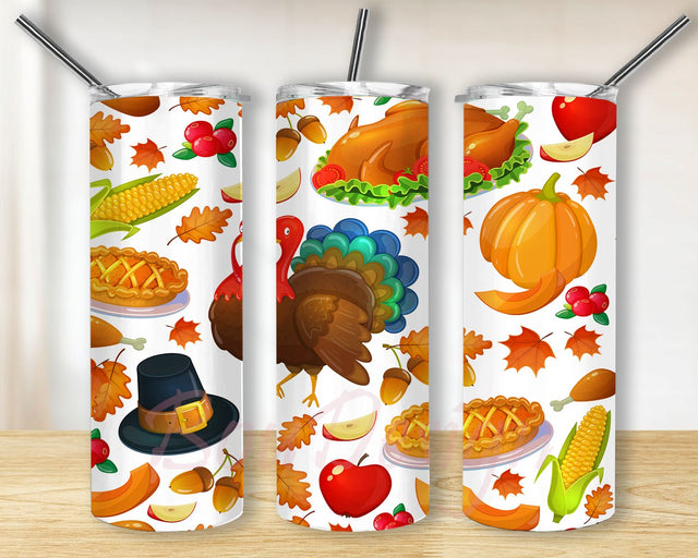 Thanksgiving Day Tumbler PNG, Turkey Tumbler Sublimation, Pumpkin, Autumn 20oz Skinny Tumbler Sublimation Design Sublimation BouDesign 