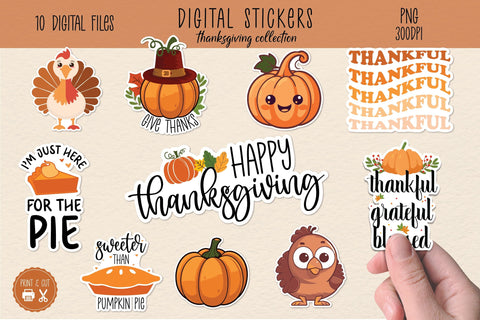 Thanksgiving Digital Sticker Pack PNG | Fall Stickers Bundle Sublimation ElenDesigns 