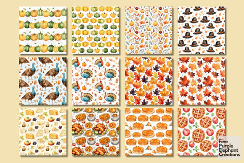 Thanksgiving Dinner | Give Thanks Digital Pattern Fine Purple Elephant Creations 