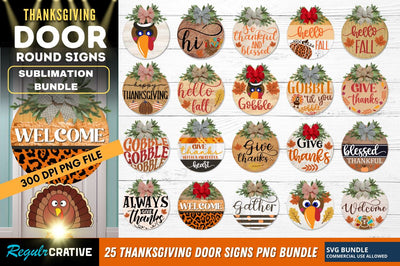ThanksGiving Door Round Signs PNG Bundle Sublimation Regulrcrative 