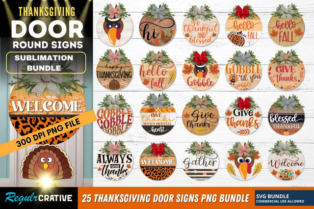 ThanksGiving Door Round Signs PNG Bundle Sublimation Regulrcrative 