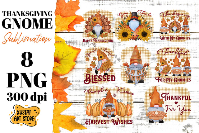 Thanksgiving Gnome sublimation Bundle. 8 Fall Gnome design Sublimation Yustaf Art Store 