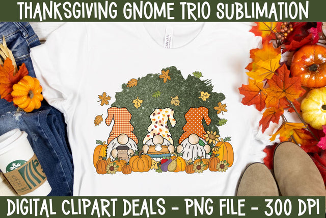 Thanksgiving Gnome Trio Sublimation Design - Thanksgiving Gnome T-Shirt Design for Sublimation Sublimation Digital Clipart Deals 