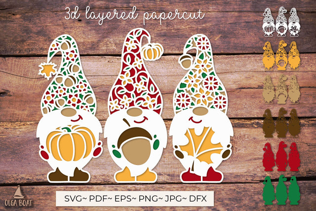 Thanksgiving gnomes | 3d paper Autumn gnome svg 3D Paper Olga Boat Design 