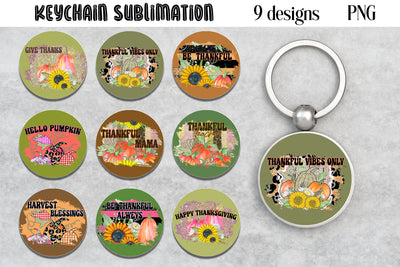Thanksgiving Keychain PNG | Pumpkin Sublimation Design Sublimation WatercolorColorDream 