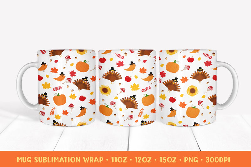 Thanksgiving Mug Wrap Sublimation. Thanksgiving Mug Design Sublimation LaBelezoka 