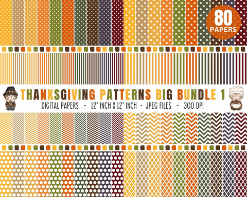 Thanksgiving Patterns BIG Bundle #1 - Printable Fall Digital Papers Digital Pattern Digital Clipart Deals 