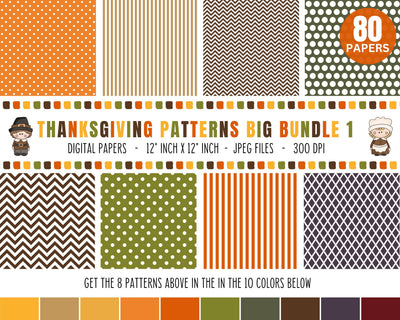 Thanksgiving Patterns BIG Bundle #1 - Printable Fall Digital Papers Digital Pattern Digital Clipart Deals 