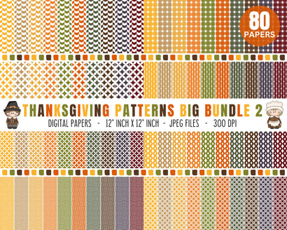 Thanksgiving Patterns BIG Bundle #2 - Printable Fall Digital Papers Digital Pattern Digital Clipart Deals 