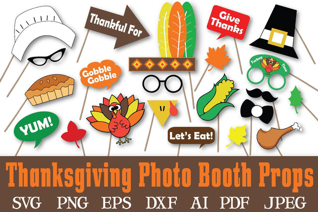 Thanksgiving Photo Booth Props SVG Cut File Bundle SVG Old Market