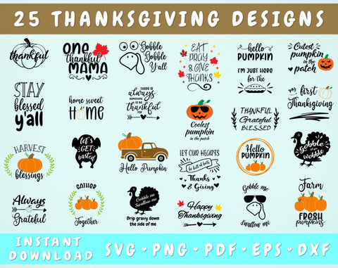 Thanksgiving Quote SVG Bundle - 25 Designs, Thanksgiving Sayings SVG, Thanksgiving Designs, Thanksgiving Cut Files SVG HappyDesignStudio 