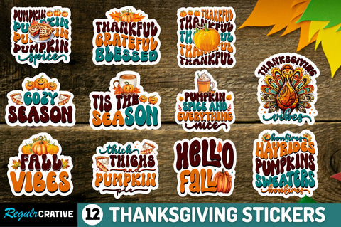 Thanksgiving Retro Stickers Bundle Sublimation Regulrcrative 