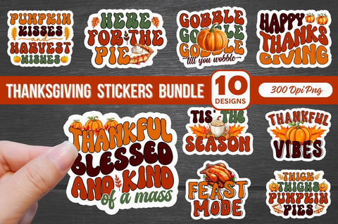 Thanksgiving Retro Stickers Bundle SVG Regulrcrative 