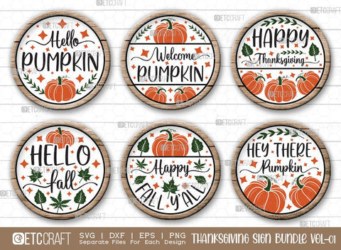 Thanksgiving Sign Bundle Vol-01 | Hello Pumpkin Svg | Welcome Pumpkin Svg | Happy Thanksgiving Svg | Hello Fall Svg | Hey There Pumpkin Svg | Thanksgiving Wood Sign Design SVG ETC Craft 