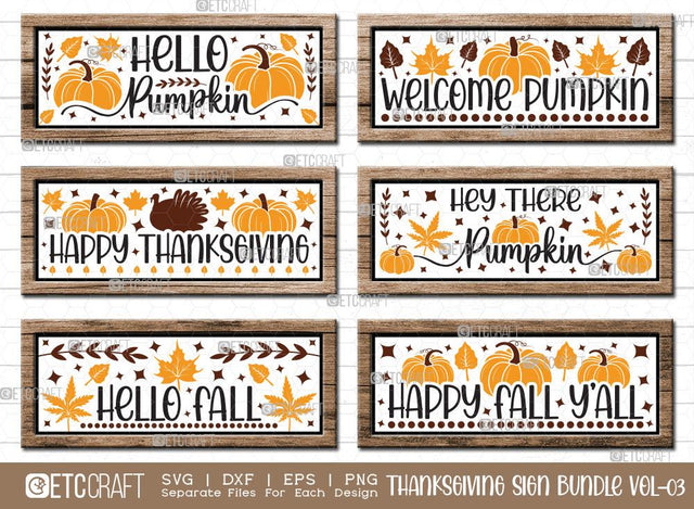 Thanksgiving Sign Bundle Vol-03 | Hello Pumpkin Svg | Welcome Pumpkin Svg | Happy Thanksgiving Svg | Hello Fall Svg | Hey There Pumpkin Svg | Thanksgiving Wood Sign Design SVG ETC Craft 