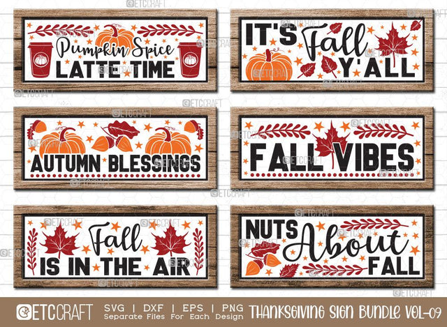 Thanksgiving Sign Bundle Vol-09 | Pumpkin Spice Latte Time Svg | It's Fall Y'all Svg | Autumn Blessings Svg | Fall Vibes Svg | Fall Is In The Air Svg | Thanksgiving Sign Design SVG ETC Craft 