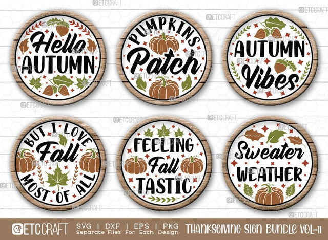 Thanksgiving Sign Bundle Vol-11 | Hello Autumn Svg | Pumpkins Patch Svg | Autumn Vibes Svg | Sweater Weather Svg | Thanksgiving Sign Design SVG ETC Craft 