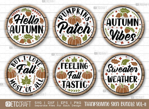 Thanksgiving Sign Bundle Vol-11 | Hello Autumn Svg | Pumpkins Patch Svg | Autumn Vibes Svg | Sweater Weather Svg | Thanksgiving Sign Design SVG ETC Craft 