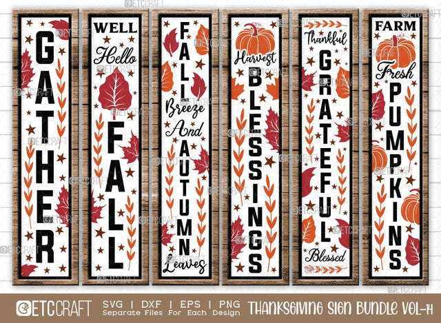 Thanksgiving Sign Bundle Vol-14 | Gather Svg | Farm Fresh Pumpkins Svg | Fall Breeze And Autumn Leaves Svg | Harvest Blessings Svg | Thanksgiving Sign Design SVG ETC Craft 