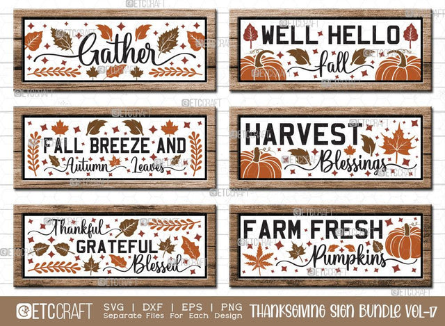 Thanksgiving Sign Bundle Vol-17 | Gather Svg | Farm Fresh Pumpkins Svg | Fall Breeze And Autumn Leaves Svg | Harvest Blessings Svg | Thanksgiving Sign Design SVG ETC Craft 