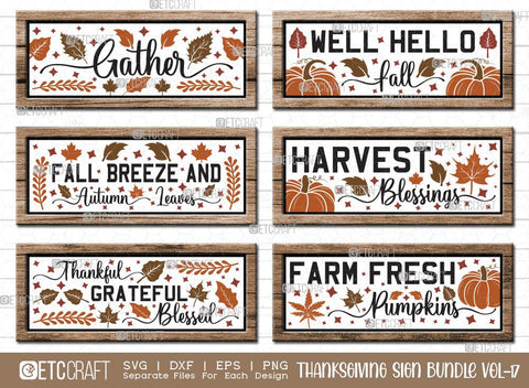 Thanksgiving Sign Bundle Vol-17 | Gather Svg | Farm Fresh Pumpkins Svg | Fall Breeze And Autumn Leaves Svg | Harvest Blessings Svg | Thanksgiving Sign Design SVG ETC Craft 