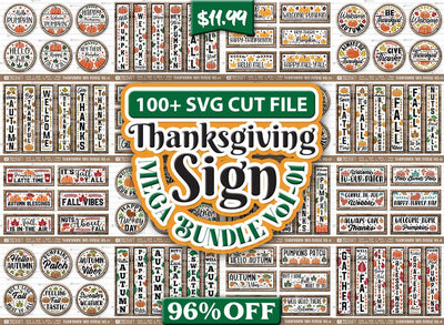 Thanksgiving Sign Mega Bundle | Vol-01 | Fall SVG Bundle | Pumpkin Bundle | Thanksgiving Quotes Svg | Autumn Svg | Farm Fresh Svg | Thanksgiving Wood Sign Design SVG ETC Craft 