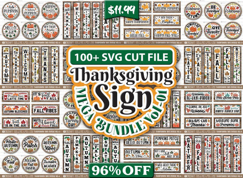 Thanksgiving Sign Mega Bundle | Vol-01 | Fall SVG Bundle | Pumpkin Bundle | Thanksgiving Quotes Svg | Autumn Svg | Farm Fresh Svg | Thanksgiving Wood Sign Design SVG ETC Craft 