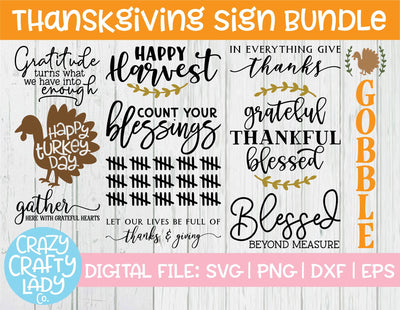 Thanksgiving Sign SVG Cut File Bundle SVG Crazy Crafty Lady Co. 