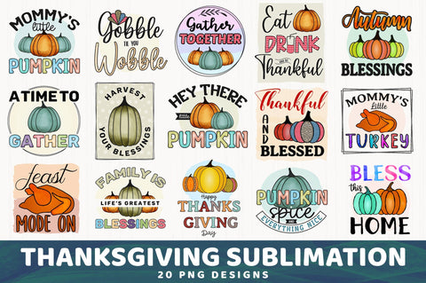 Thanksgiving Sublimation Bundle, 20 PNG Designs SVG futivesvg 