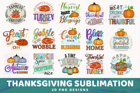 Thanksgiving Sublimation PNG Bundle Vol 2, 20 Desings SVG futivesvg 