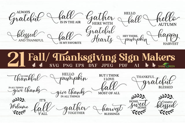 Thanksgiving SVG Bundle - 21 Fall Farmhouse Sign SVG Bundle SVG Shine Green Art 