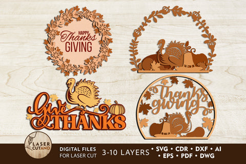 THANKSGIVING Svg Bundle Multilayer Laser Cut Files, Mandala, Round Sign SVG, 3D Designs, Mini Design Bundles SVG LaserCutano 