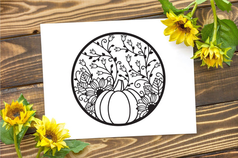Thanksgiving SVG, Sunflower SVG with Flowers, Pumpkin SVG Circle Ornament. SVG Elinorka 